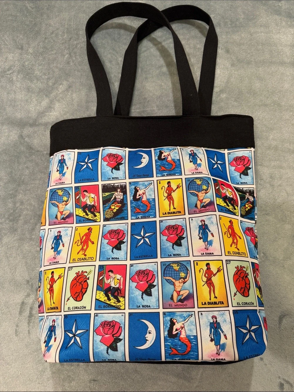 Colorful Lotería Print Tote Bag w/ Matching Loteria Card Holder